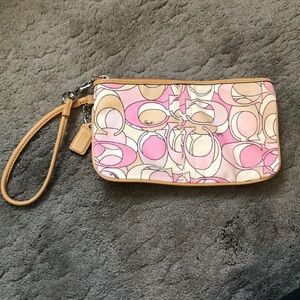 Authentic Pink and Tan large Coach Wristlet